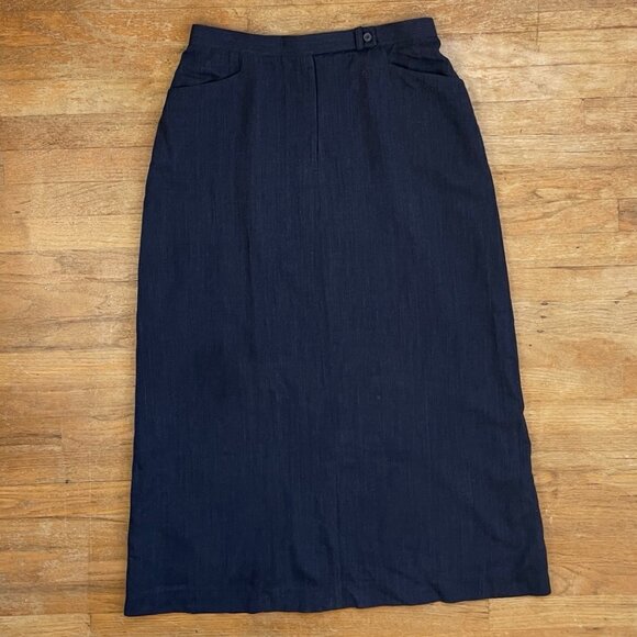Vintage Twill Wool Maxi Skirt Size Large (14) 32" Waist 1990s Dark Blue A-Line - Picture 1 of 5